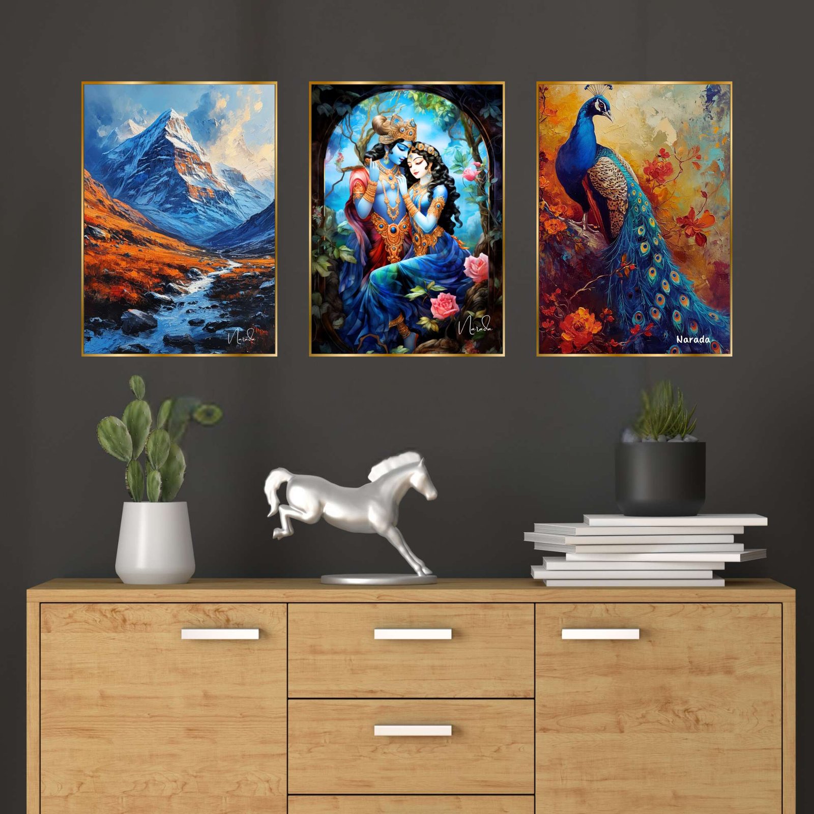 Set of Three Wall Paintings for Wall Dacoration Golden Framed Wall Paintings for Living Room & Bedroom Wall Art for Home Decoration & Office Wall Dรฉcor (24x18 inch CH-GD3-1)